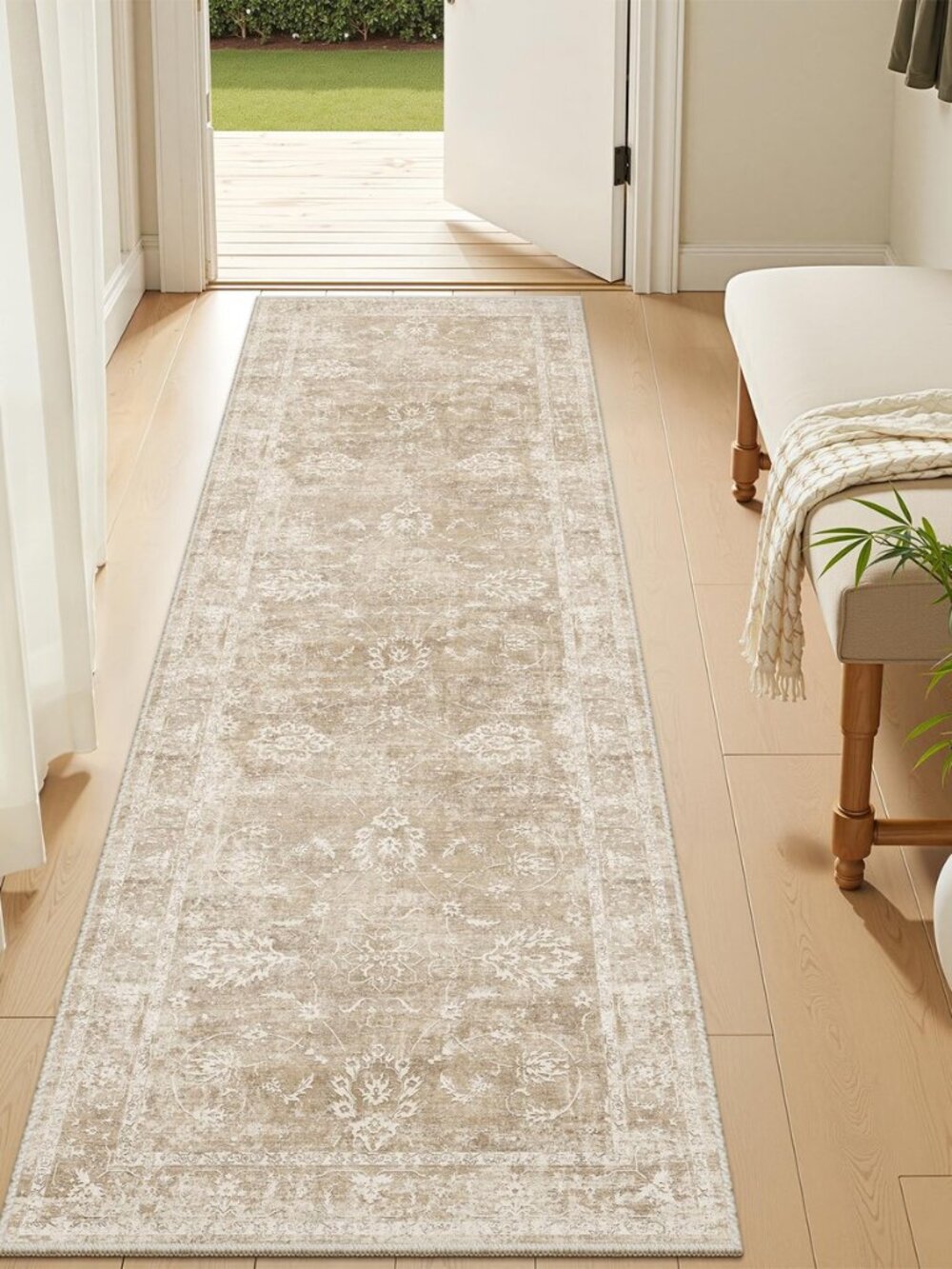 Washable Runner Rug 2x6, Soft Kitchen Hallway Rug Beige/Brown - Picture 2 of 8